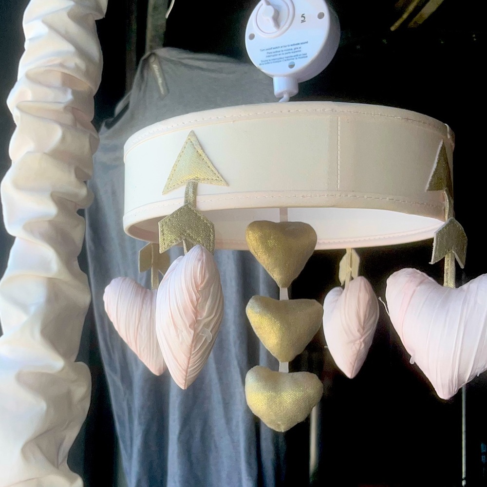 Crib Mobile Light Baby Pink and Gold Hearts & Arrows